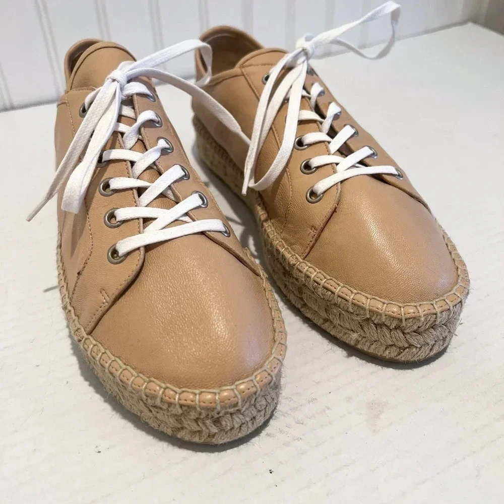 Aquatalia Cream Leather Lace Up Resortwear Beach Designer Casual Espadrilles 9